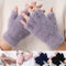 Women Fleece Fur Fuzzy Half-Fingers Winter Warm Plush Gloves