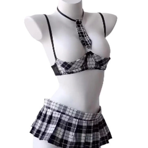 Steel Bracket Push up Bra and Pleated Skirt