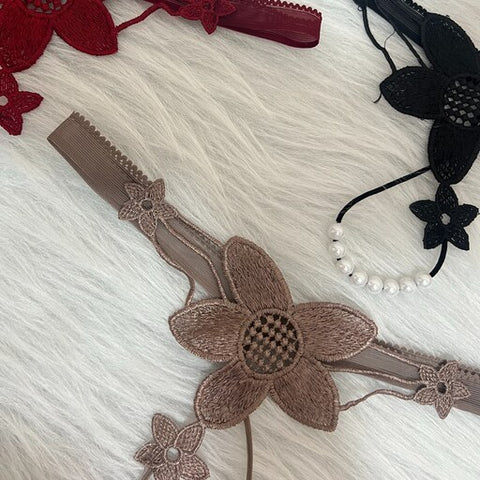 Women's Pearl Lambada Flower Pattern Thong