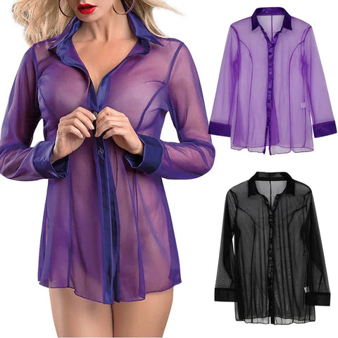 Hot Transparent Women's Mesh Smooth Sheer Shirt