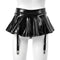 Wet Look Leather Ruffle with Built-in Thongs & Garter Belts Metal Clips Miniskirt