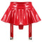 Wet Look Leather Ruffle with Built-in Thongs & Garter Belts Metal Clips Miniskirt