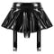 Wet Look Leather Ruffle with Built-in Thongs & Garter Belts Metal Clips Miniskirt