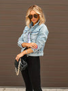 Ripped Button Closure Distressed Flap Pockets Denim Jacket