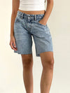 Knee-Length Denim Shorts, Loose-Color Full-Leg Raw-Hem Vintage Bermuda Shorts With Pockets