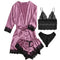 4 Pieces Women Pajamas Set with Robe Lace Sleepwear