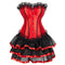 Red Corset Lace Up Overbust Corset with Pleated Skirt