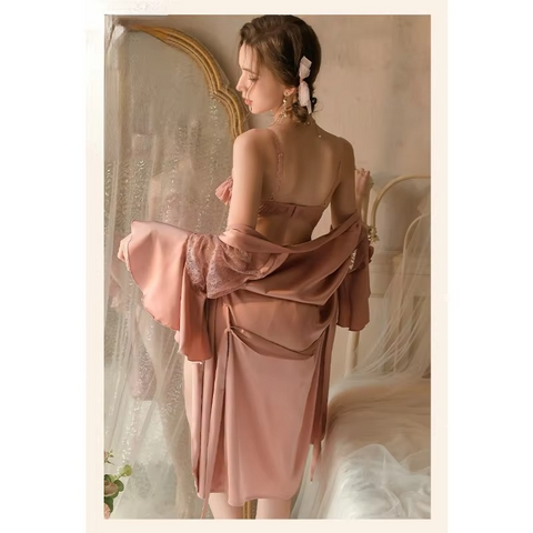 Open Ruffle 2 Pcs Sheer Mesh Lightweight Nighty