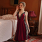 Velvet Open Back Nightgown with Lace Slit Nightdress for Women
