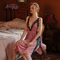 Velvet Open Back Nightgown with Lace Slit Nightdress for Women