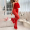 Women 2 Pcs Heart Print Mesh Floral Appliques Top and Pants Sleepwear Set
