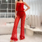 Women 2 Pcs Heart Print Mesh Floral Appliques Top and Pants Sleepwear Set