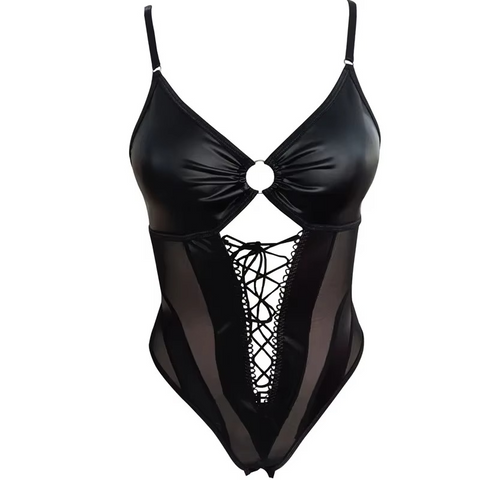 PU Leather Bodycon Strap Design One-piece Nighty