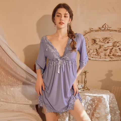 Ice Silk High Fashion Pure Desire V Neck Comfortable Soft Rayon Material Nightgown