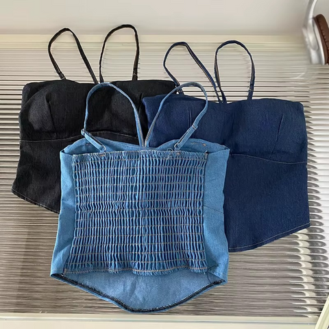 Women’s Denim Camisole Slim Tank Top with Built-in Bra