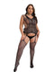 Fishnet Tight Lace Mesh Striped Backless Deep V Neck Straps Sleeveless Full Body Stocking