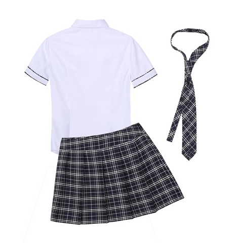 Adult Women Cosplay Uniform School Girl Outfit Party Shirt with Mini Plaid Skirt Tie