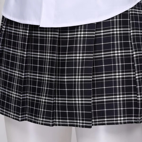 Adult Women Cosplay Uniform School Girl Outfit Party Shirt with Mini Plaid Skirt Tie
