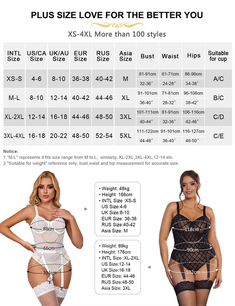 Women's Open Crotch Breathable Mesh Underwire with Garter Belt