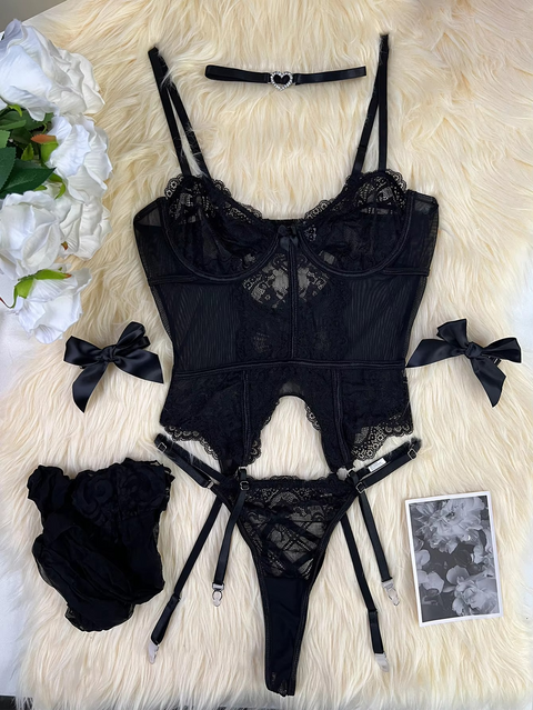 Garter Lingerie Lace Women Intimate Underwear & Bra Set