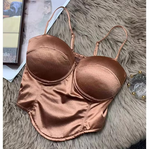 Solid Pleated Satin Crop Top with Padded Bra