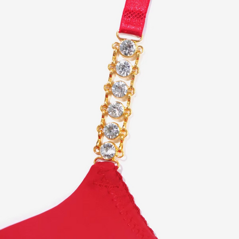 Bridal Padded Push-Up Bra With Rhinestones and Metallic Textured Lace