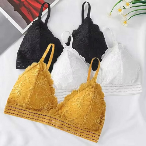 Lace Strap Wireless Bra With Thin Cups and Detachable Pads