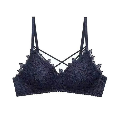 Embroidered Lace Push-Up Bra With Underwire and Adjustable Straps