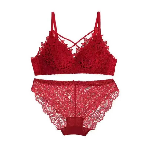 Embroidered Lace Push-Up Bra With Underwire and Adjustable Straps