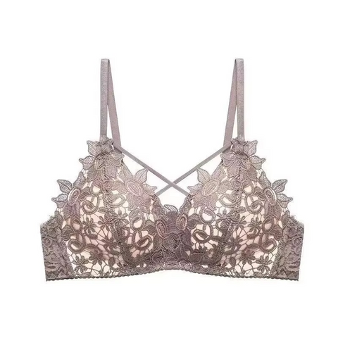 Embroidered Lace Push-Up Bra With Underwire and Adjustable Straps