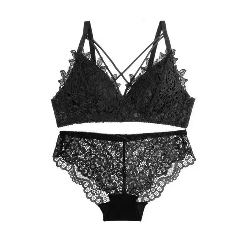 Embroidered Lace Push-Up Bra With Underwire and Adjustable Straps