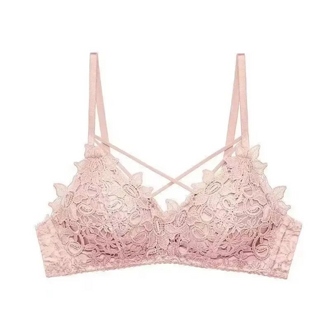 Embroidered Lace Push-Up Bra With Underwire and Adjustable Straps