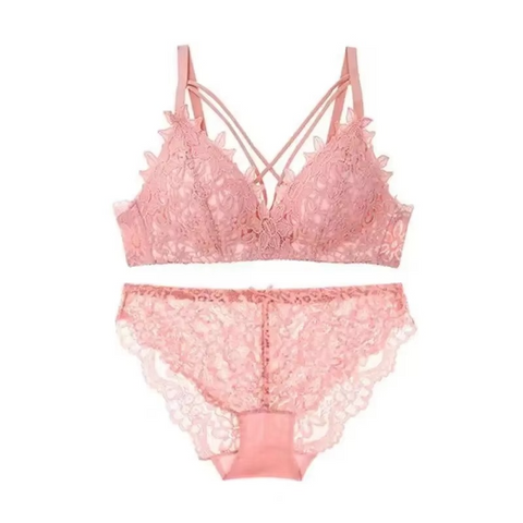 Embroidered Lace Push-Up Bra With Underwire and Adjustable Straps