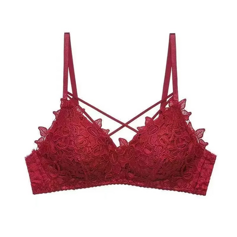 Embroidered Lace Push-Up Bra With Underwire and Adjustable Straps