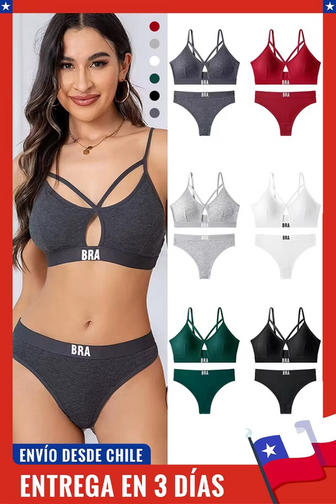 Bra Word Written Front Hole Bra and Panty Set