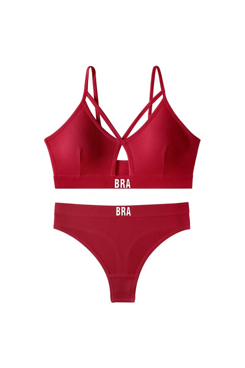 Bra Word Written Front Hole Bra and Panty Set