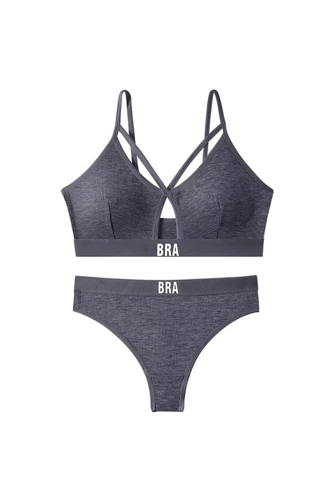 Bra Word Written Front Hole Bra and Panty Set