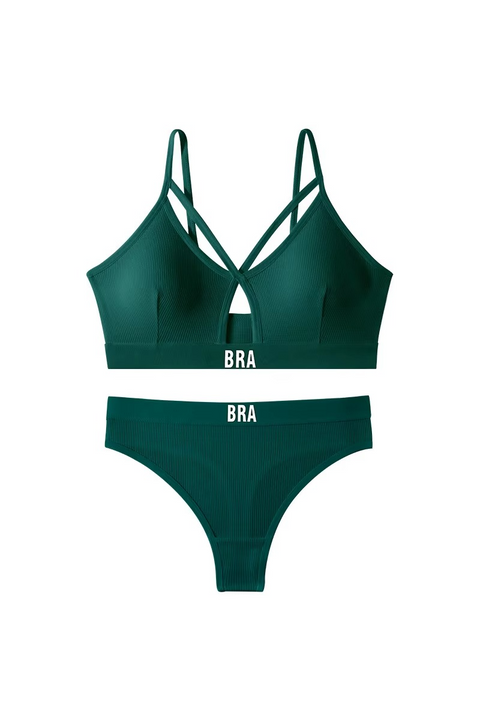 Bra Word Written Front Hole Bra and Panty Set