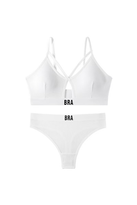 Bra Word Written Front Hole Bra and Panty Set