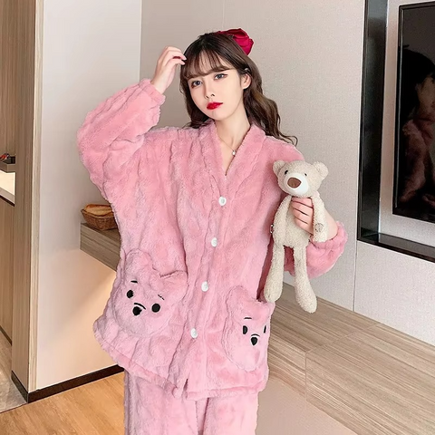 Korean-Inspired Flannel Sleepwear – 2PC Set