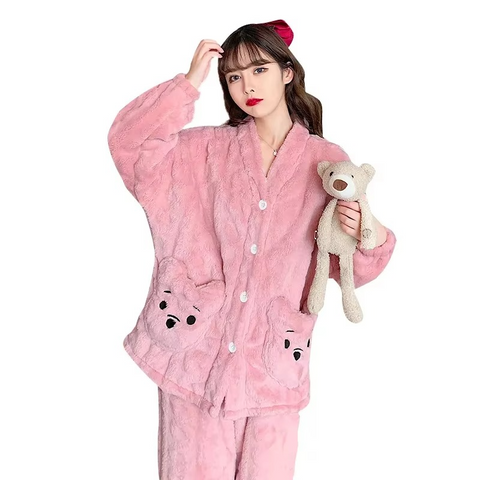 Korean-Inspired Flannel Sleepwear – 2PC Set
