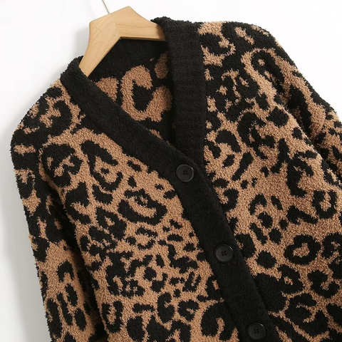 Korean 2 Pcs Bold Leopard Print  Long Sleeves Long Pants and Pyjama Set