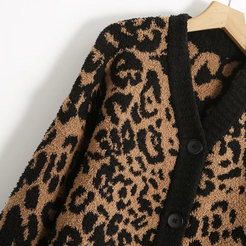 Korean 2 Pcs Bold Leopard Print  Long Sleeves Long Pants and Pyjama Set