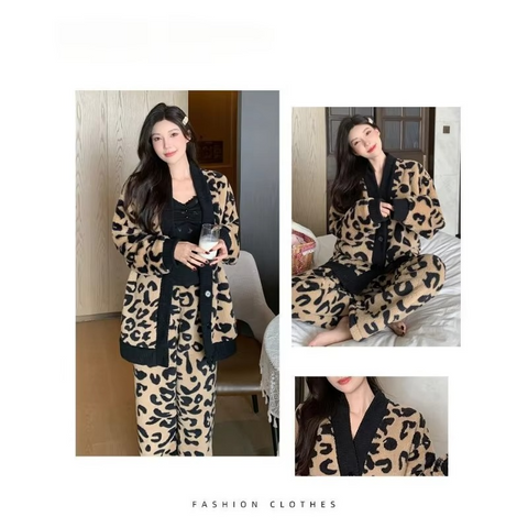 2 PCs Leopard Velour Decent Pyjama Set