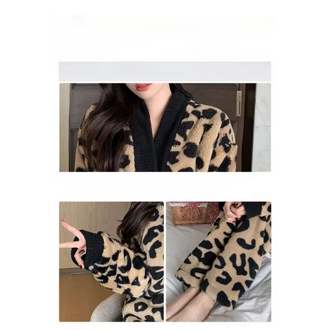 2 PCs Leopard Velour Decent Pyjama Set