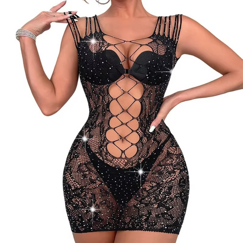 Women Fishnet with Rhinestone Half Body Stocking
