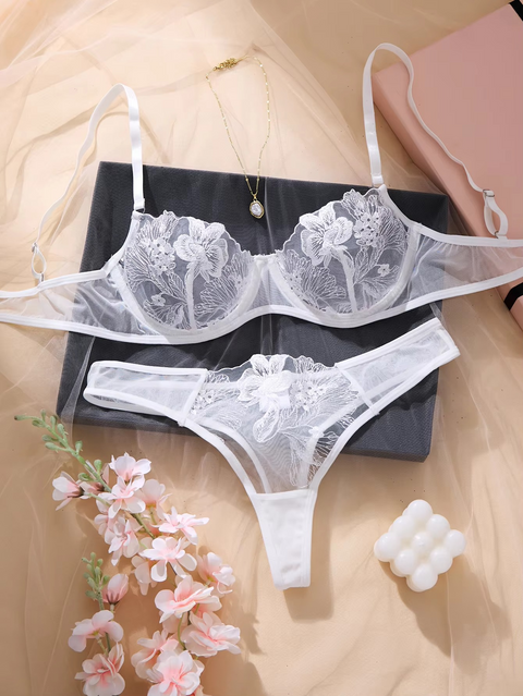 Elegant See-through Underwired Babydoll Bra & Panty Set