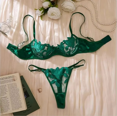 Tornova Sexy Women's Lace Sheer Embroidered Bra and Panty Set