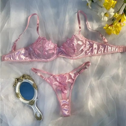 Tornova Sexy Women's Lace Sheer Embroidered Bra and Panty Set