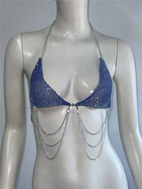 Sexy Rhinestone Biscuit Halter Crop Top Bra